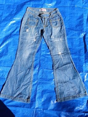 1st Kiss Women's Light Blue Distressed Flare Jeans